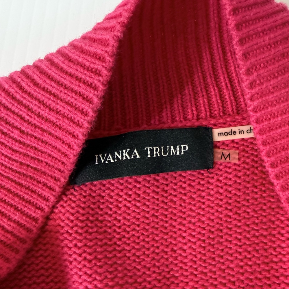 Ivanka Trump Fuchsia Pink Shawl Neck, Open Cardigan with Gold Zippers, Sz M - Picture 4 of 11